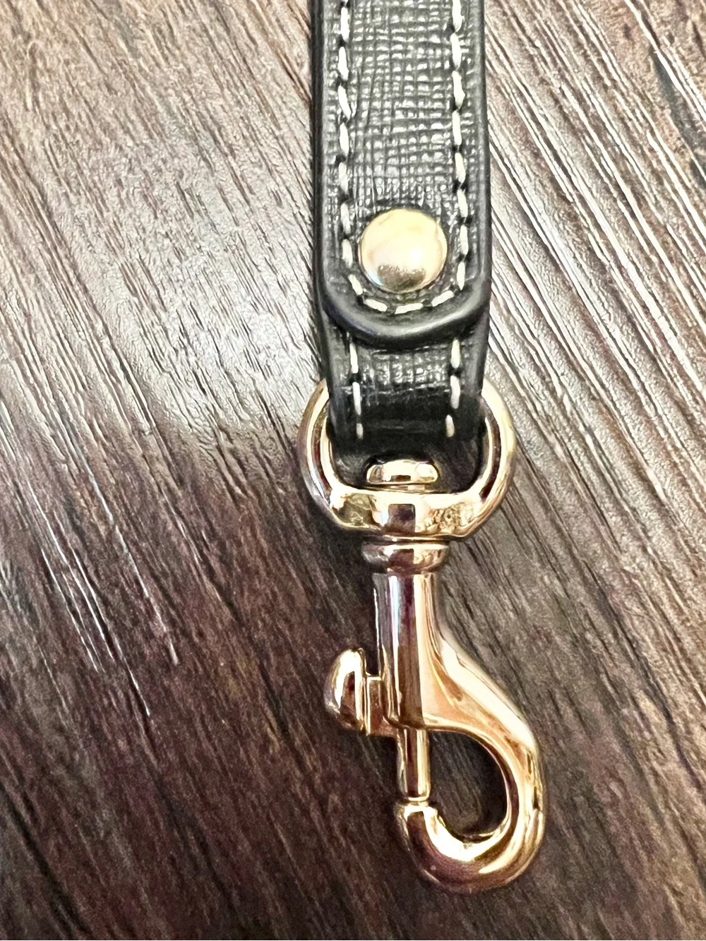 Dooney & Bourke Black Leather Wristlet Key Strap with Gold Hardware